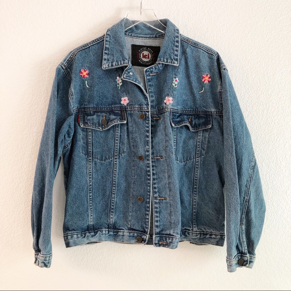 Vintage 90’s L.e.i flower embroidered jean jacket - Picture 1 of 6